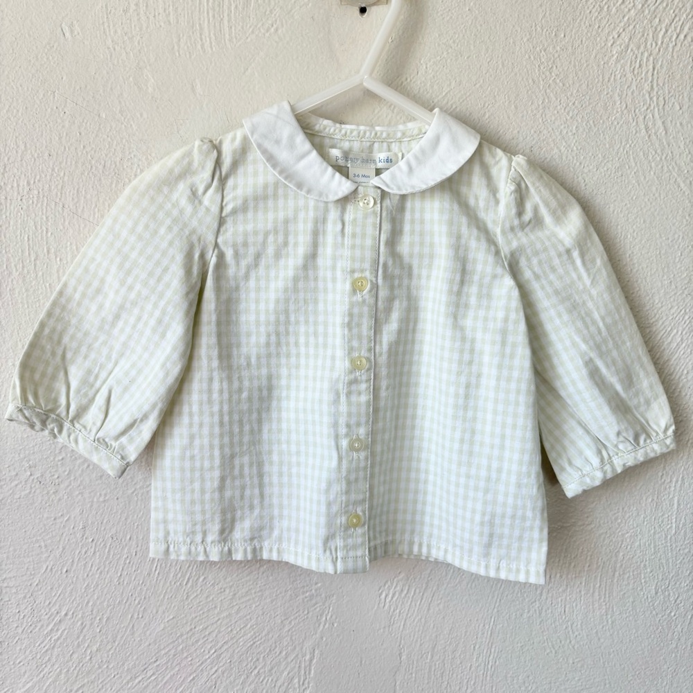 Vintage Pottery Barn Kids Sage Green Checkered Button Front Shirt